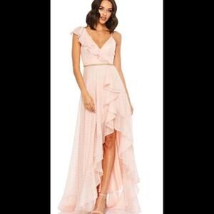 GB12 NWT Mac Duggal 49330M Ruffle Slit Polka Dot Dress, Sz 10